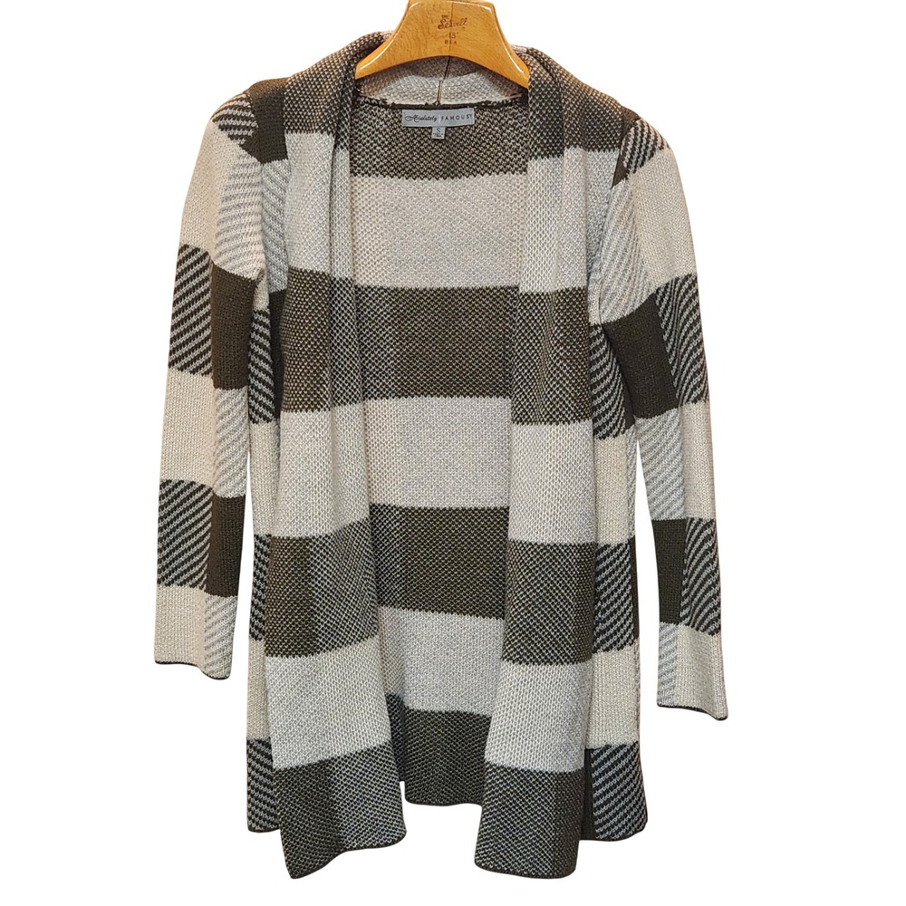 Absolutely Famous Women's Plaid Open Front Cardigan Sweater Size S Cozy Knit